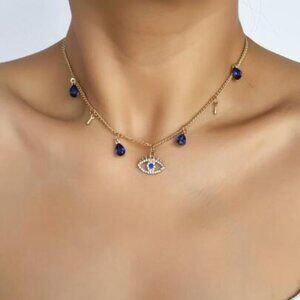 Mystical Evil Eye Necklace with Sapphire Blue Charms